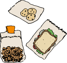 Various items inside waxed paper bags