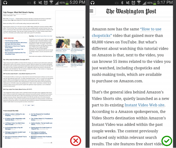 Image showing differences between views of same site on desktop and mobile